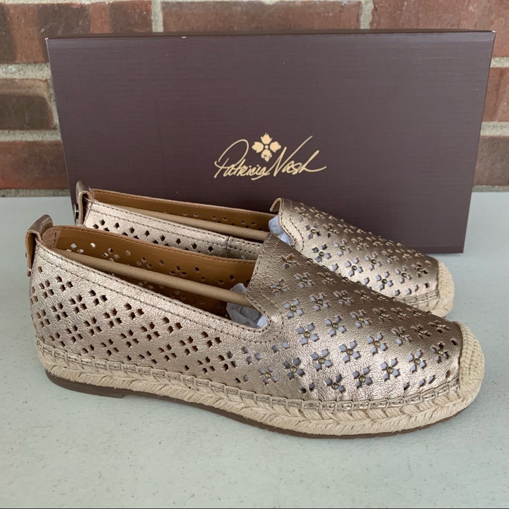 Patricia Nash Elena Palegold espadrille slip on flats leather Women’s NEW